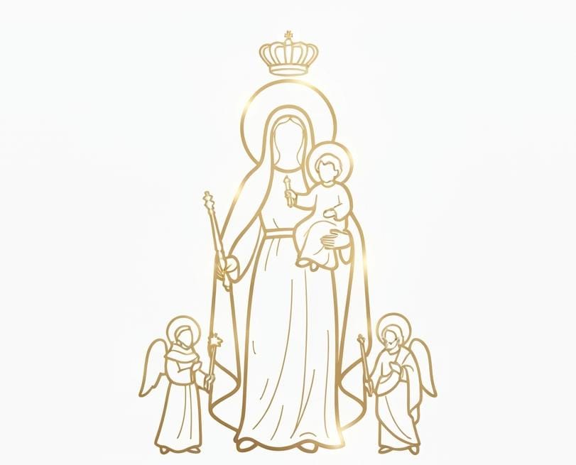 Silueta de la Virgen de Chiquinquirá con el Niño y dos ángeles