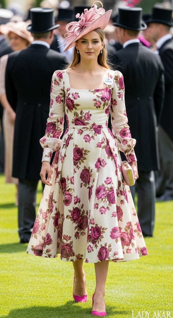 Vestido midi estampado con rosas