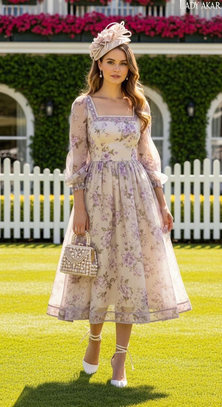 Vestido lila con estampado floral